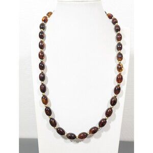 Vintage Avon Brown Root Beer Lucite Oval Bead Faux Amber Neckalce Turtle Bay 23"